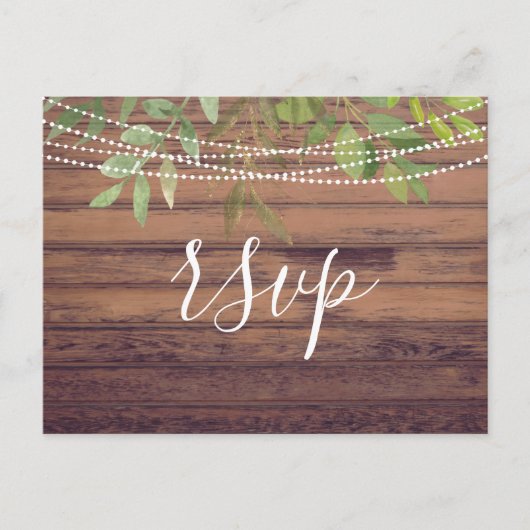 Rustic Lights Greenery Wedding RSVP Briefkaart (Voorkant)