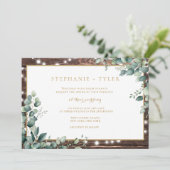 Rustic Lights Greenery Wedding Uitnodiging (Staand voorkant)
