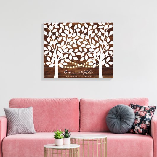 Rustic Lights Guest Book Canvas - 100 handtekening Afdruk (Insitu (Woonkamer))