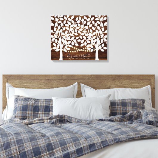 Rustic Lights Guest Book Canvas - 100 handtekening Afdruk (Insitu (Slaapkamer))