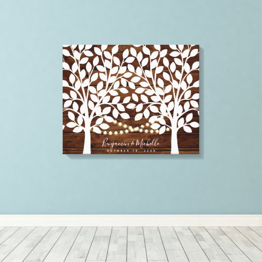 Rustic Lights Guest Book Canvas - 100 handtekening Afdruk (Insitu (Houten vloer))