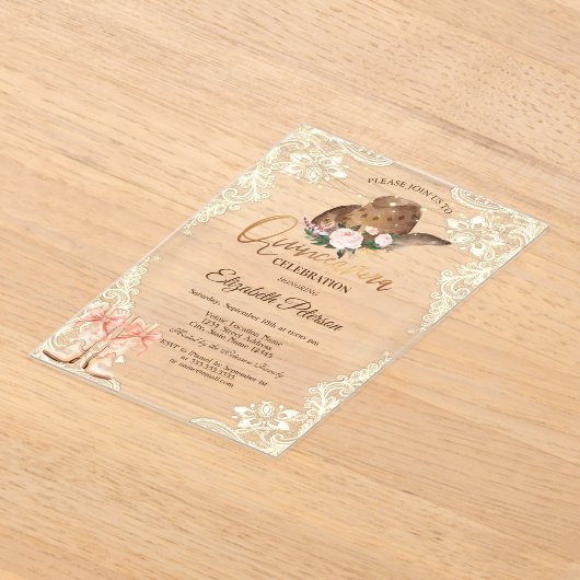 Rustic Lights Lace Cowboy Hat Boots Quinceañera Acryl Uitnodigingen (Laagn)