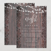 Rustic Lights Lace Rehearsal Dinner Invitation Kaart (Voorkant / Achterkant)