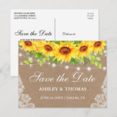 Rustic Lights Lace Sunflower Kraft Save the Date Aankondigingskaart (Voorkant / Achterkant)