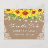 Rustic Lights Lace Sunflower Kraft Save the Date Aankondigingskaart (Voorkant)