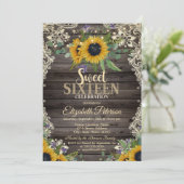 Rustic Lights,Lace Sunflowers Dark Wood Sweet 16  Kaart (Staand voorkant)