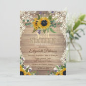 Rustic Lights,Lace Sunflowers Sweet 16 Party Kaart (Staand voorkant)