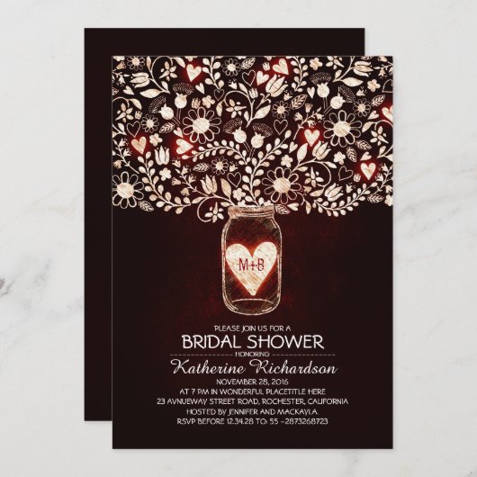 Rustic Lights Mason Jar Bruids Douche Uitnodiginge Kaart (Voorkant / Achterkant)