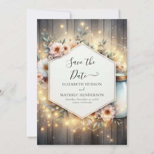 Rustic Lights Mason Jar Wedding Save The Date (Voorkant)