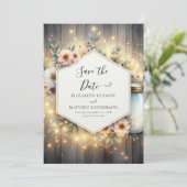 Rustic Lights Mason Jar Wedding Save The Date (Staand voorkant)