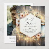 Rustic Lights Mason Jar Wedding Save The Date (Voorkant / Achterkant)