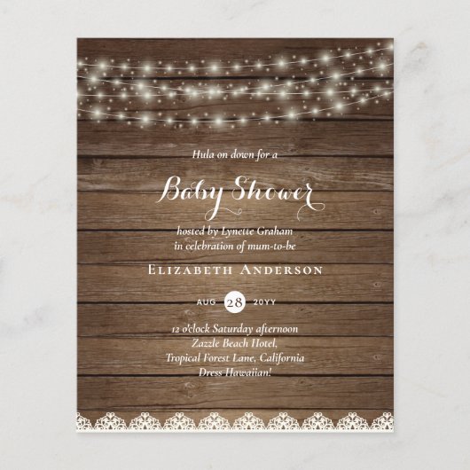 Rustic Lights Mason Jars Lace Budget Baby shower (Voorkant)