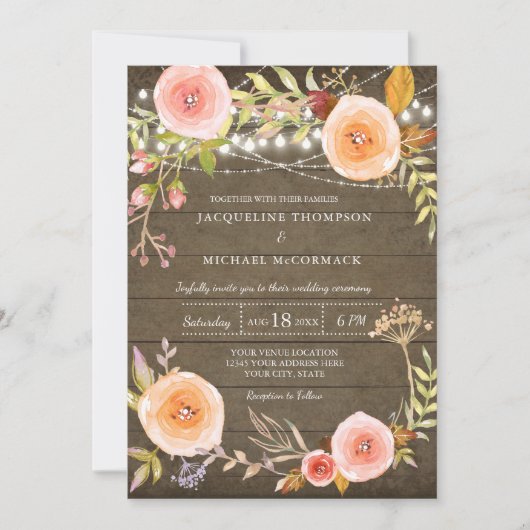 Rustic Lights N Wood Vrijgezellenfeest Bloemen Kra Kaart (Voorkant)