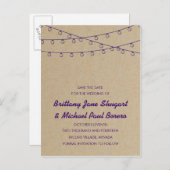 Rustic Lights Paarse Save the Date Aankondigingskaart (Voorkant / Achterkant)
