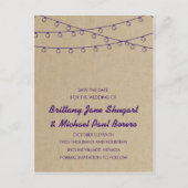 Rustic Lights Paarse Save the Date Aankondigingskaart (Voorkant)