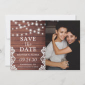 Rustic Lights Photo LGBTQ Save The Date Card (Voorkant)