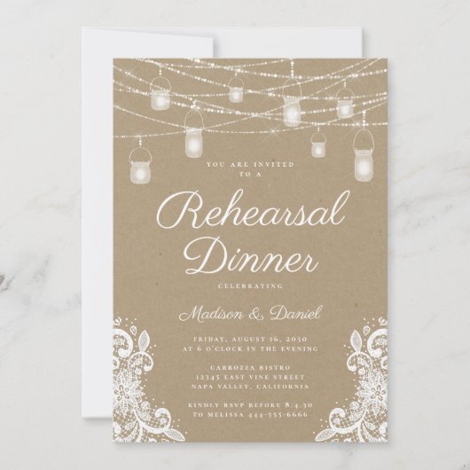 Rustic Lights Proefbruiloftsdiner Kaart (Voorkant)