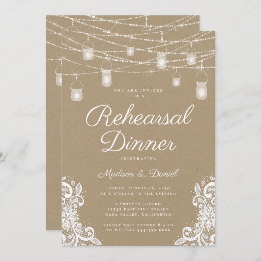Rustic Lights Proefbruiloftsdiner Kaart (Voorkant / Achterkant)