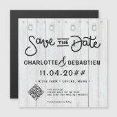 Rustic Lights Script QR Code Save The Date Magnet (Voorkant / Achterkant)