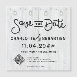 Rustic Lights Script QR Code Save The Date Magnet