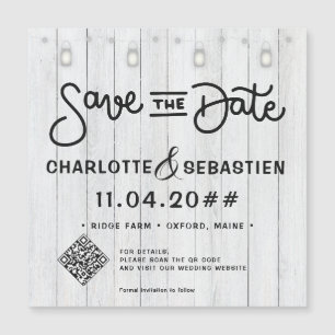 Rustic Lights Script QR Code Save The Date Magnet