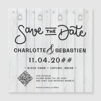 Rustic Lights Script QR Code Save The Date Magnet