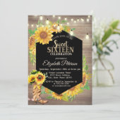 Rustic Lights, Sunflower Wood Land Sweet 16 Kaart (Staand voorkant)