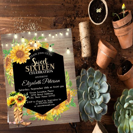 Rustic Lights, Sunflower Wood Land Sweet 16 Kaart