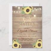 Rustic Lights, Tiara, Sunflower Sweet 16 Party Kaart (Voorkant)