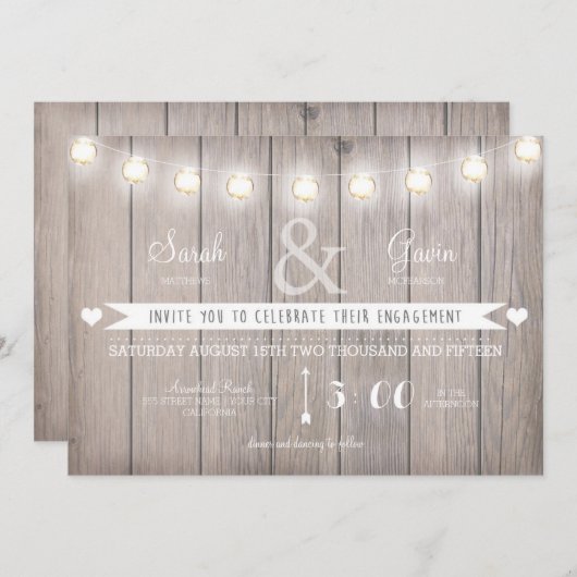 Rustic Lights Verloving Invitation Kaart (Voorkant / Achterkant)