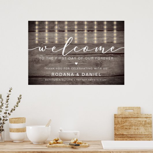 Rustic Lights Welkom bruiloft Poster (Keuken)