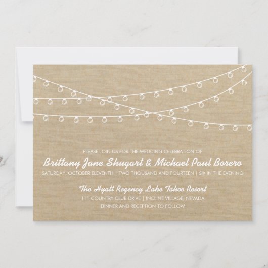 Rustic Lights White Wedding Invitation Kaart (Voorkant)