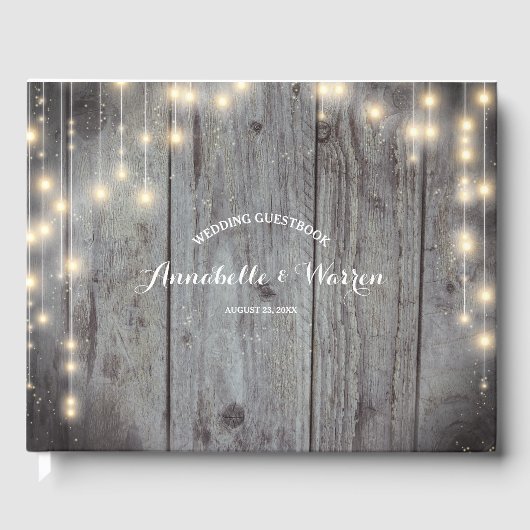 Rustic Lights Wood Wedding Gastenboek (Voorkant)