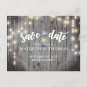 Rustic lights Wood Wedding Save the Date Aankondigingskaart (Voorkant)