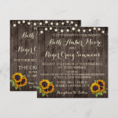 Rustic Lights Wood Zonnebloem bruiloft uitnodiging (Voorkant / Achterkant)