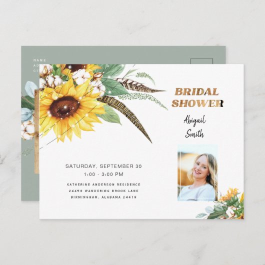 Rustic Lights Wood Zonnebloem Vrijgezellenfeest Fo Uitnodiging Briefkaart (Voorkant / Achterkant)