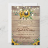 Rustic Lights, zonnebloemen Hout Sweet 16 Party Kaart (Voorkant)