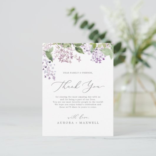 Rustic Lila Bedankt Kaart voor ontvangst (Staand voorkant)