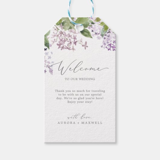 Rustic Lila bruiloft Welkom Cadeaulabel (Voorkant)