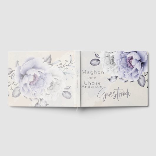 Rustic Lila en Alabaster Peony Floral Gastenboek (Volledig)