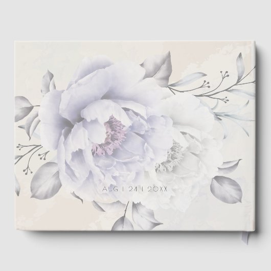 Rustic Lila en Alabaster Peony Floral Gastenboek (Achterkant)