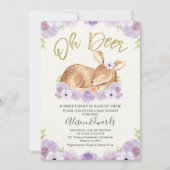 Rustic Lila Floral Deer Baby shower Uitnodiging (Voorkant)