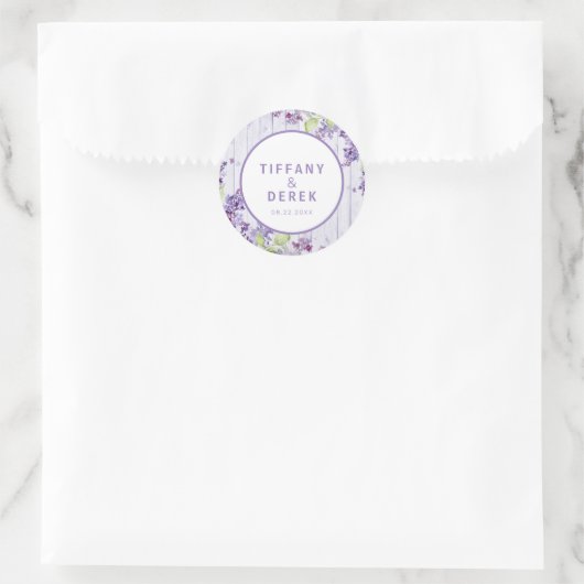 Rustic Lila huwelijk Ronde Sticker (Tas)