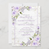 Rustic Lila Lavender Gold Marble Photo Wedding Kaart (Voorkant)