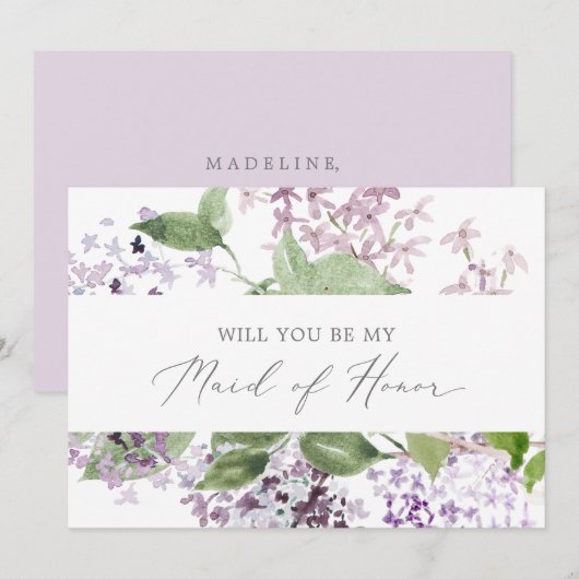Rustic Lila Maid of Honor proposal Kaart (Voorkant / Achterkant)
