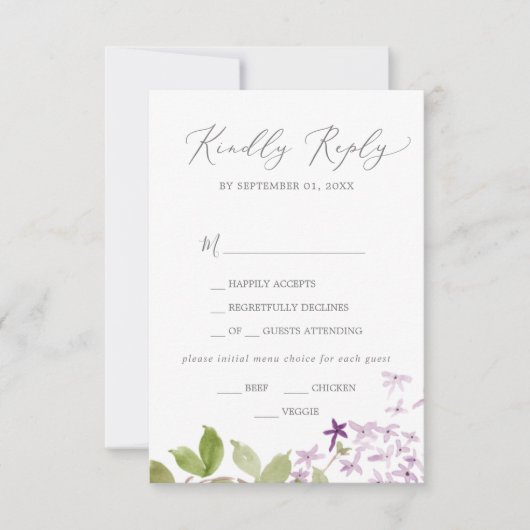Rustic Lila menu Keuze RSVP-kaart (Voorkant)