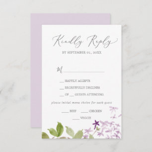 Rustic Lila menu Keuze RSVP-kaart