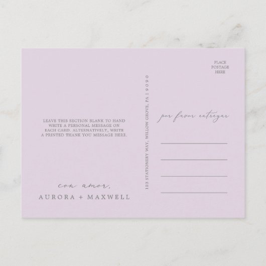 Rustic Lila Multi Photo Wedding Gratitud door Amor Briefkaart (Achterkant)