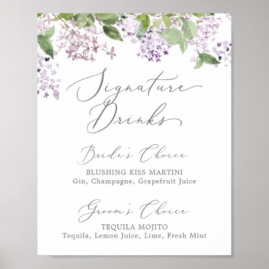 Rustic Lila Signature Drinken Sign Poster (Voorkant)