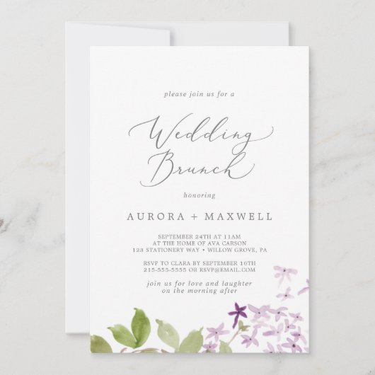 Rustic Lila Wedding Brunch Kaart (Voorkant)